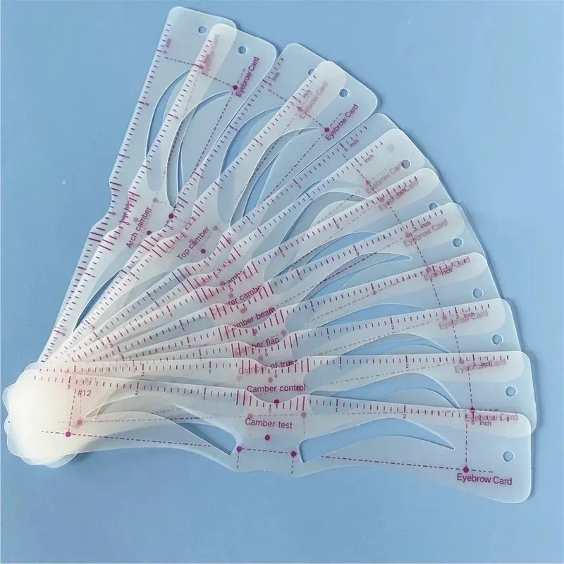 12 Stil sabitlenebilir kaş şablonu tımarlama şekillendirici şablon yeniden kullanılabilir çıkartmalar gözlem için araçlar makyaj pul kalemi kalem kozmetik