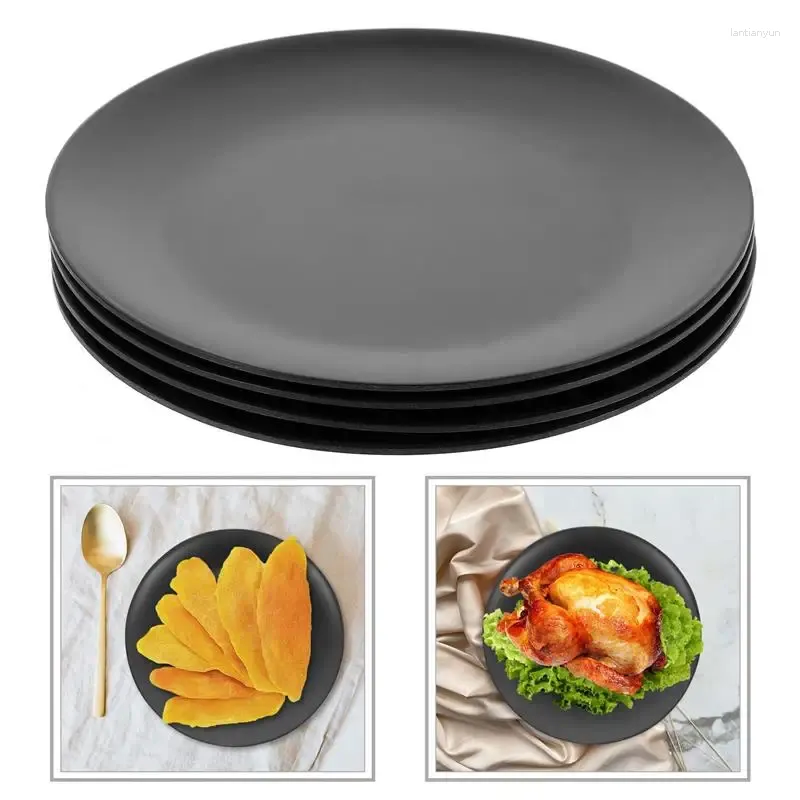 Placas 4 PCs Black Melamine Plate pratos redondos de fundo gótico de fundo gótico Conjunto de utensílios Gothic Serving Kitchen