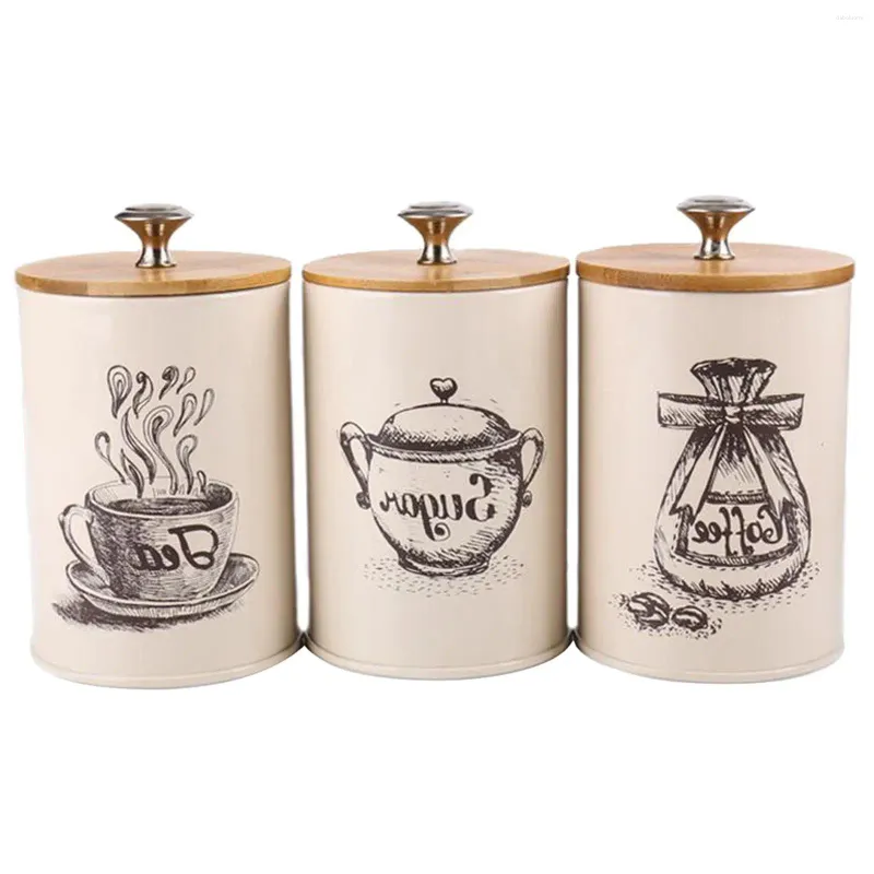 Storage Bottles 3x Retro Tea Coffee Sugar Canisters Jar Pots Tin Iron With Lids