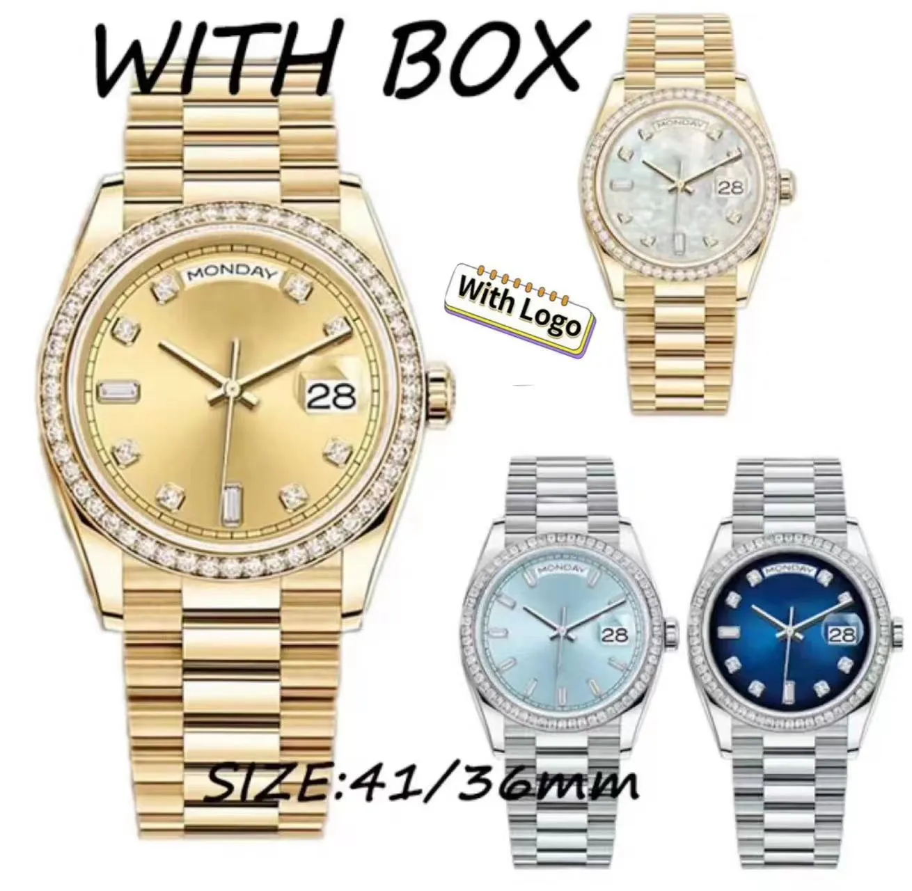 Orologio mens watch Automatic Mechanical Watches 36mm 41mm 904L Full Stainless Steel diamond bezel waterproof Luminous Gold watch montre de luxe day date