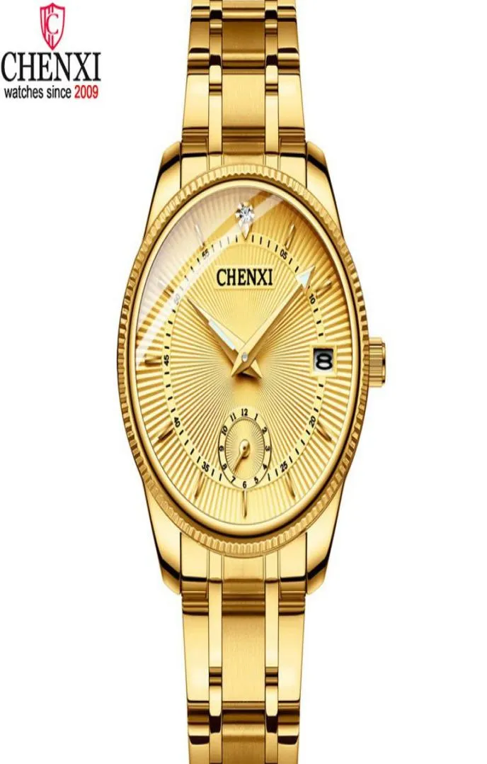 Chenxi Luxe Golden Lady Watch Top Brand Minimalism Calendar Waterproof Quartz Dames039S Kijk zakelijke kledingklok 069IPG 2104457094