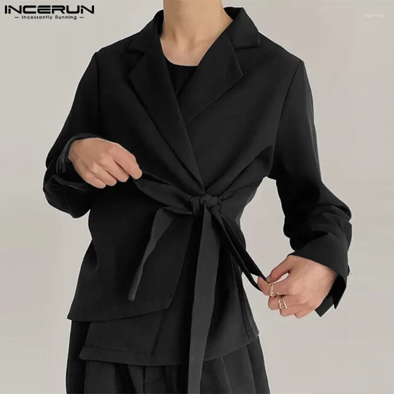 Chemises décontractées pour hommes Tops de style simple Incerun 2024 Lace Up Design Cardigan Elemy Male Match Long à manches longues S-5XL