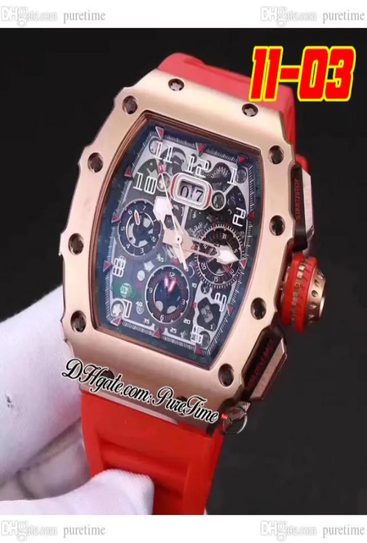 2022 1103 A21J Automatyczna męska zegarek Rose Gold Black Cel Dial Big Date Red Guma Pasek 10 Style zegarki Pureteim A15575452