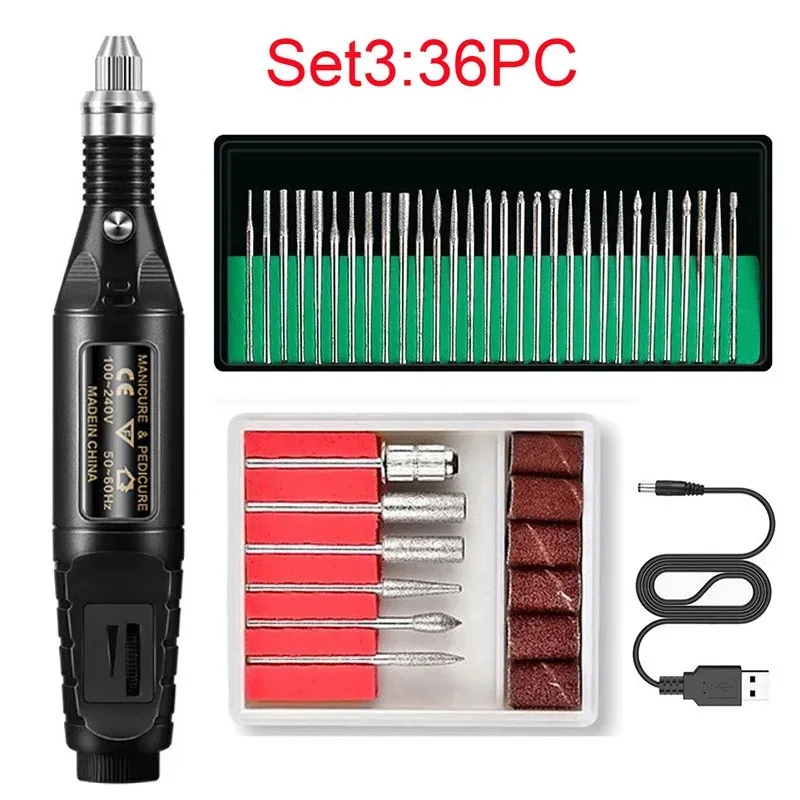 36st Electric Nail Drill Machine Nail Files Pen Pedicure 6 Bits Milling UV LED Gel Polish Remover Nail Art Manicure Tool