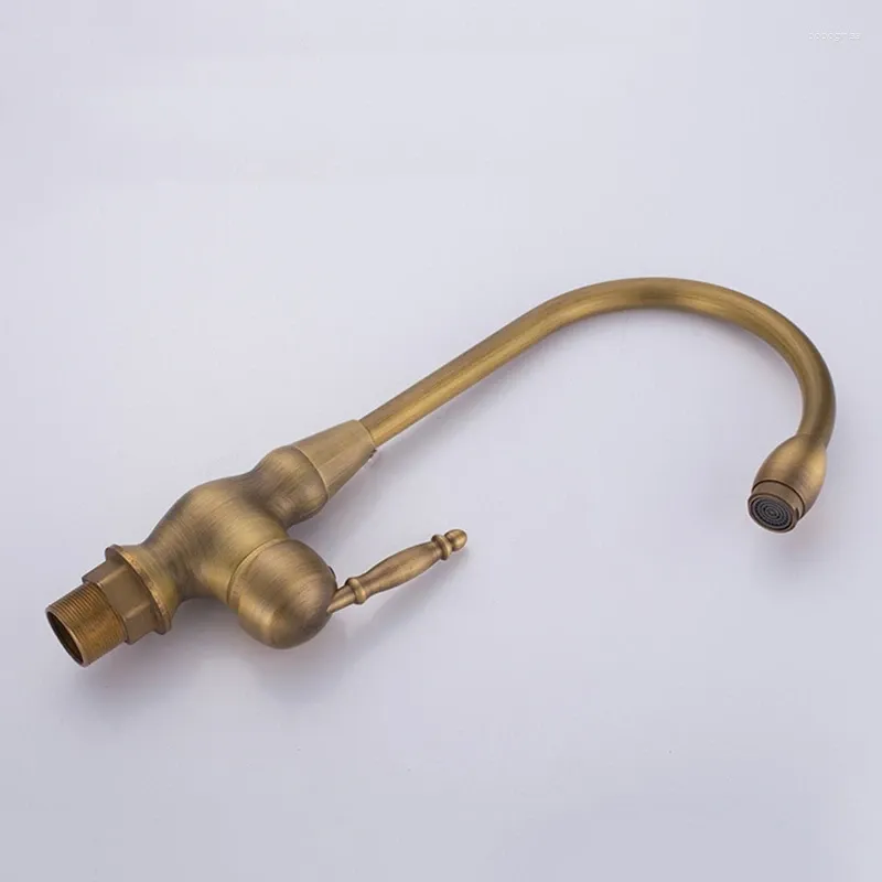 Bathroom Sink Faucets Antique Brass Basin Faucet Long Nose Spout Wash Tap 360 Rotation Single Handle Mixer Torneiras