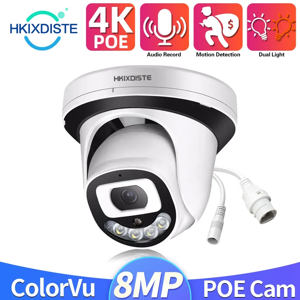 CAMERA H.265 VISUALITÀ NOTTE COLORE POE IP DOME CAMERA DOME 8MP 4K Audio Security Camp Motion Rilevamento Videocamera CCTV interno