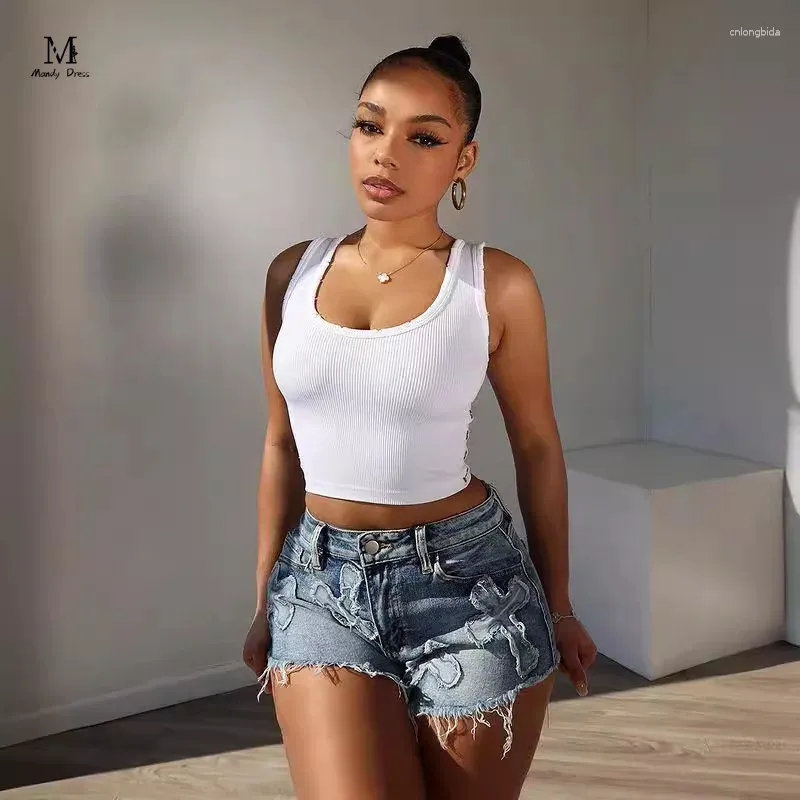 Short féminin Coton Sexy Denim Femmes Cross Broidered Zipper Pockets Stretch Skinny Summer Street Street Short Jeans 2024