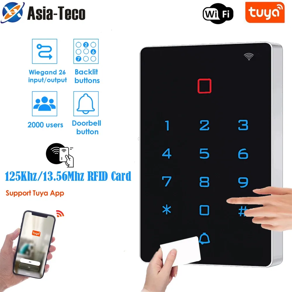 Keypads Tuya App RFID Keyless Access Control Keypad 2000 User EM / MF Card Touch Screen Standalone Access Controll Reader NonWaterproof