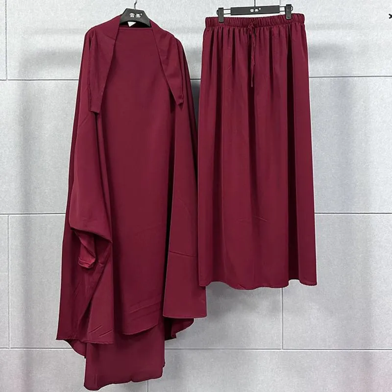 Vêtements ethniques Couleurs solides de couleur Longue à manches longues Fiffite de costume Musulman traditionnel pour femmes 2pc sets abayas islamic