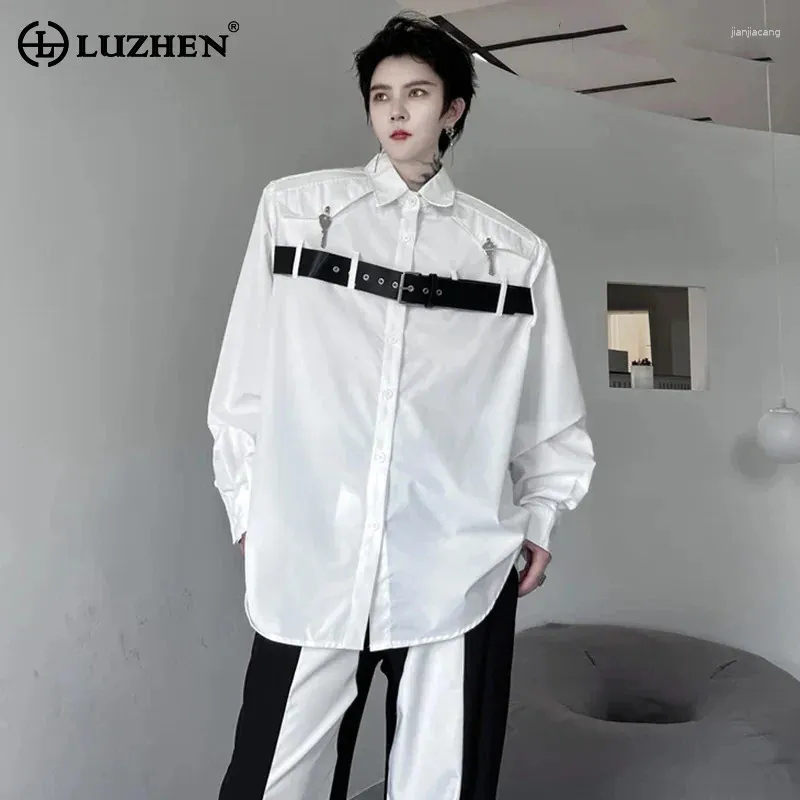 メンズカジュアルシャツLuzhen Shirsファッションベルトチェーンデコレーションパーソナリティ秋の秋のソリッドカラールーズ長袖カーディガンLZ2354