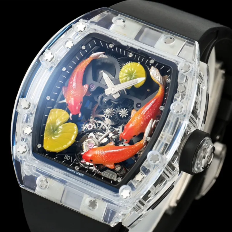 S 10 Montre de Luxe Fish Игра в турбильон Mens Watch Tourbillon Movement Crystal Case Rubber Byr Luxury Watch Нарученные часы Relojes 01