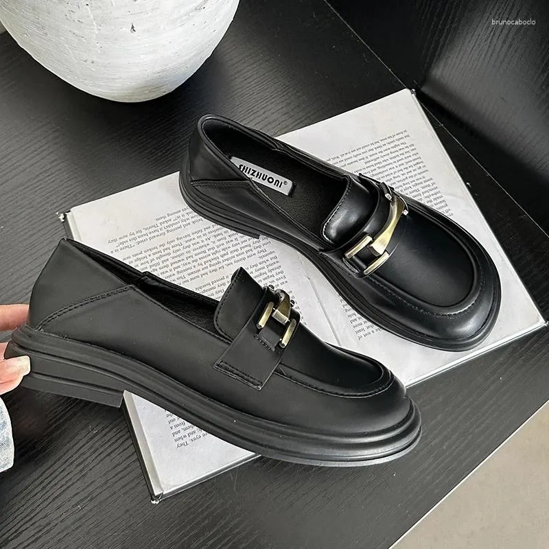 Casual Shoes Metal Decoration Spring Female British Platform College Style Loafers Genuine Leather For Women Fashion Pumps