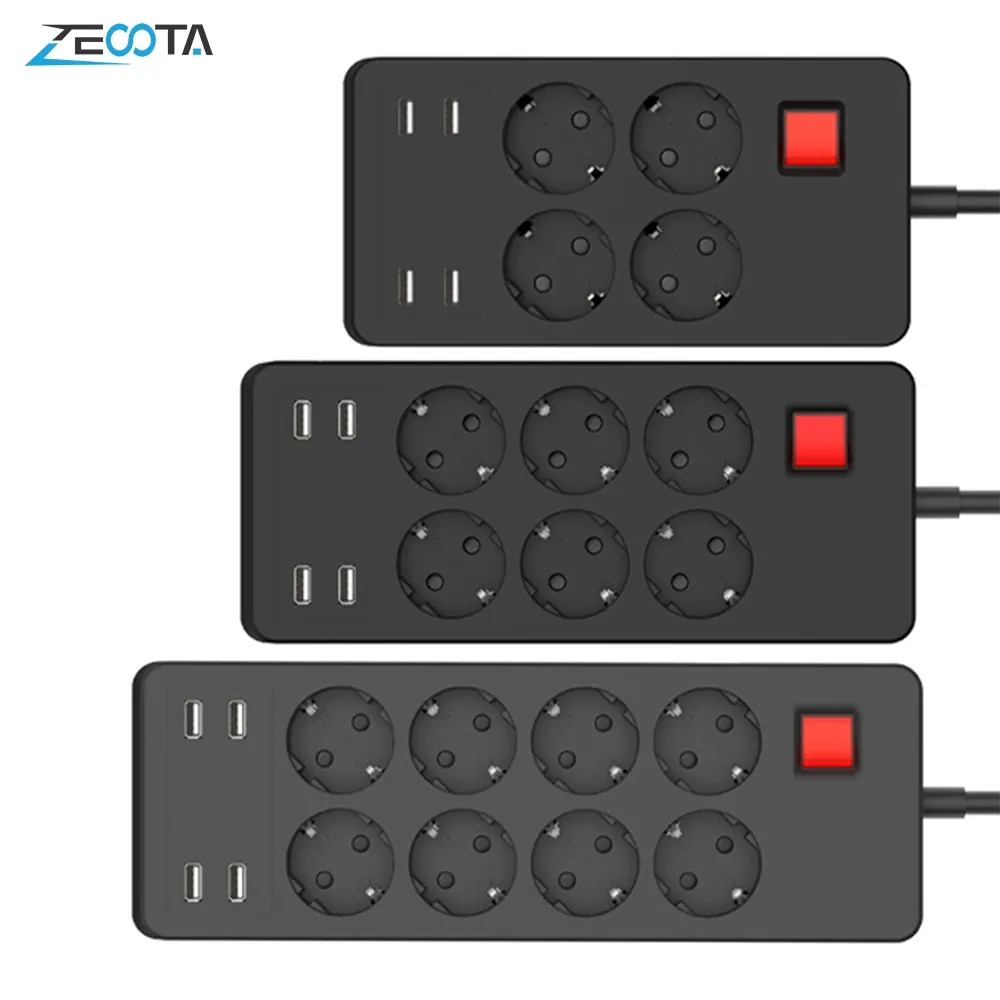 Заглушки Power Strip Surge Protector Eu Plugck Socket USB 4/6/8 Outlet Carder 1,8 м для дома для Home House Computer TV Смартфон