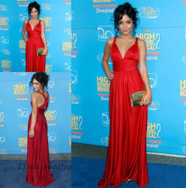 Vanessa Hudgens High School Musical Red Carpet Evening Dress V Neck Floor Length Long Special Occasion Dresse Celebrity Party Gown2987224