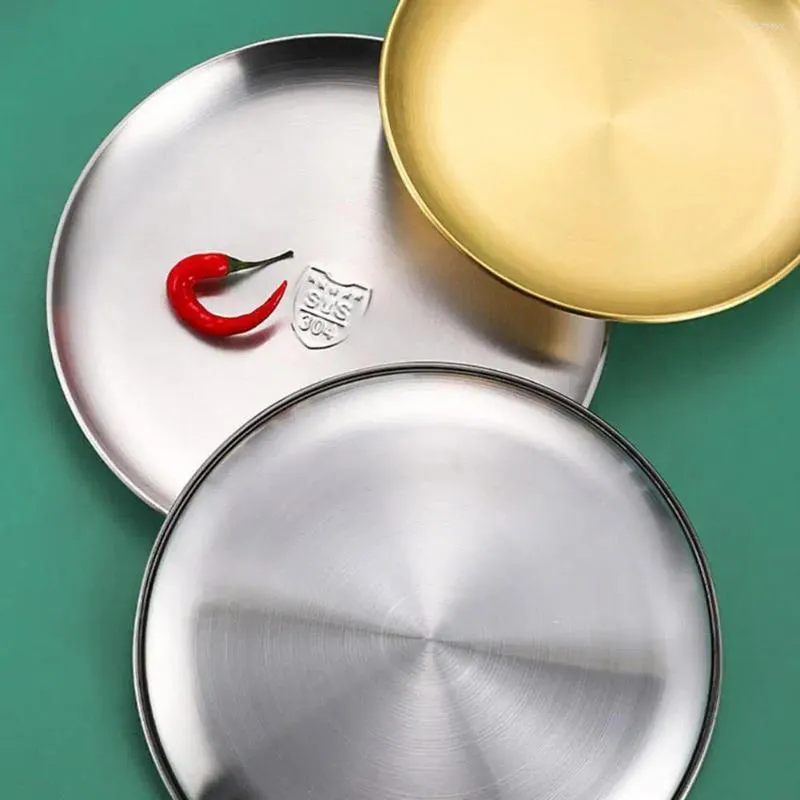 Plates Bbq Dinner Plate Stainless Steel Round Serving For Home Kitchen Party Outdoor Camping