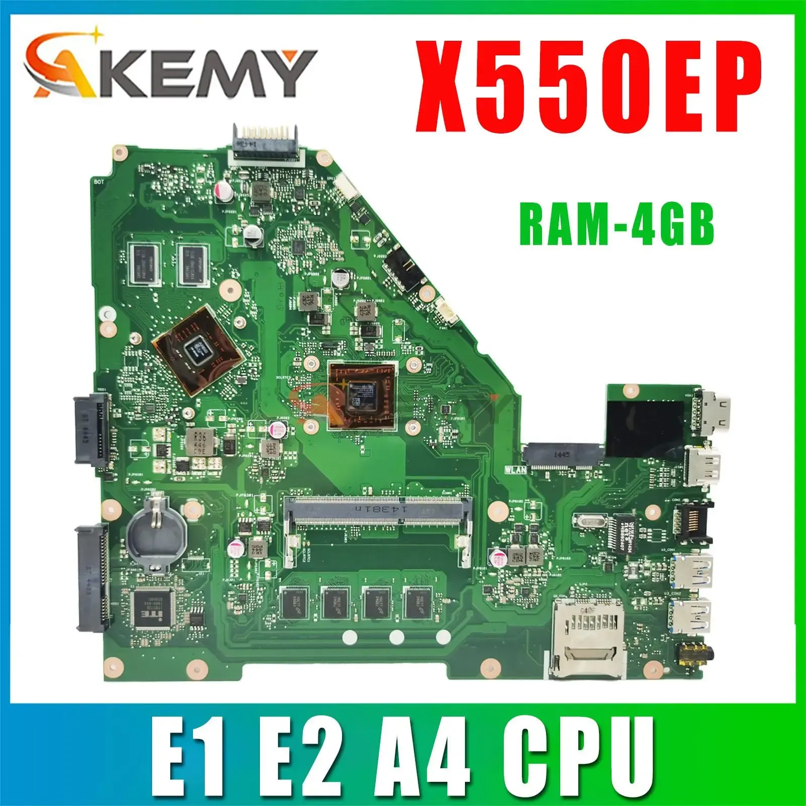Motherboard Notebook X550EP Maineboard voor ASUS X550 X550E D552E X552E X550EA Laptop Moedertop met E1 E2 A4 RAM4GB PM/UMA
