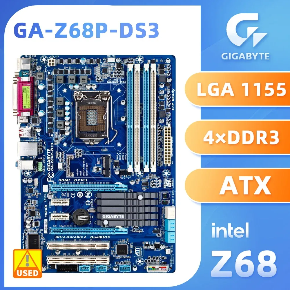 Gigabyte de refroidissement GAZ68PDS3 Motherboard Intel Z68 Chipset LGA 1155 Prise en charge du processeur de Celeron Pentium Celeron DDR3 32GB 2133 1866