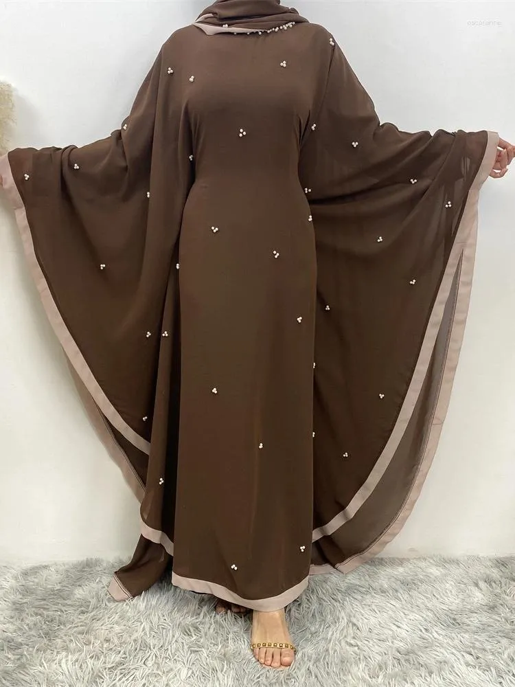Vêtements ethniques Eid Hijab musulman avec Abaya pour femmes robes en mousseline de mousseline