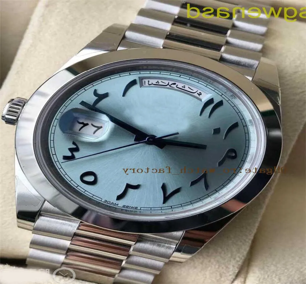 남성 시계 B P 공장 228206 플래티넘 40mm 데이 데이트 얼음 파란색 아랍어 희귀 다이얼 자동 패션 Men039S 시계 접이식 기계 7324847