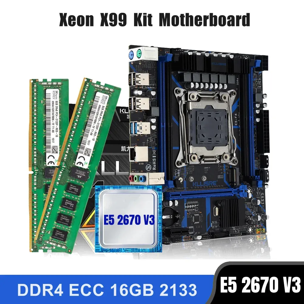 Pens Kllisre X99 Kit de combinação da placa -mãe LGA 20113 Xeon E5 2670 V3 CPU DDR4 16GB (2PCS 8G) 2133MHz Memória ECC