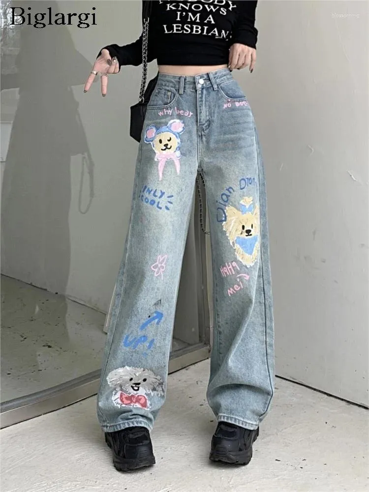 Jeans pour femmes printemps automne long carton graffiti imprimez pant