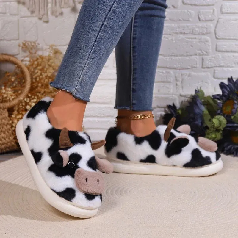 Slippers Cute Cartoon Milk Cow Cotton Unisex Couple's Indoor Non-slip House Mule Men And Women Toe Wrap Home Shoes