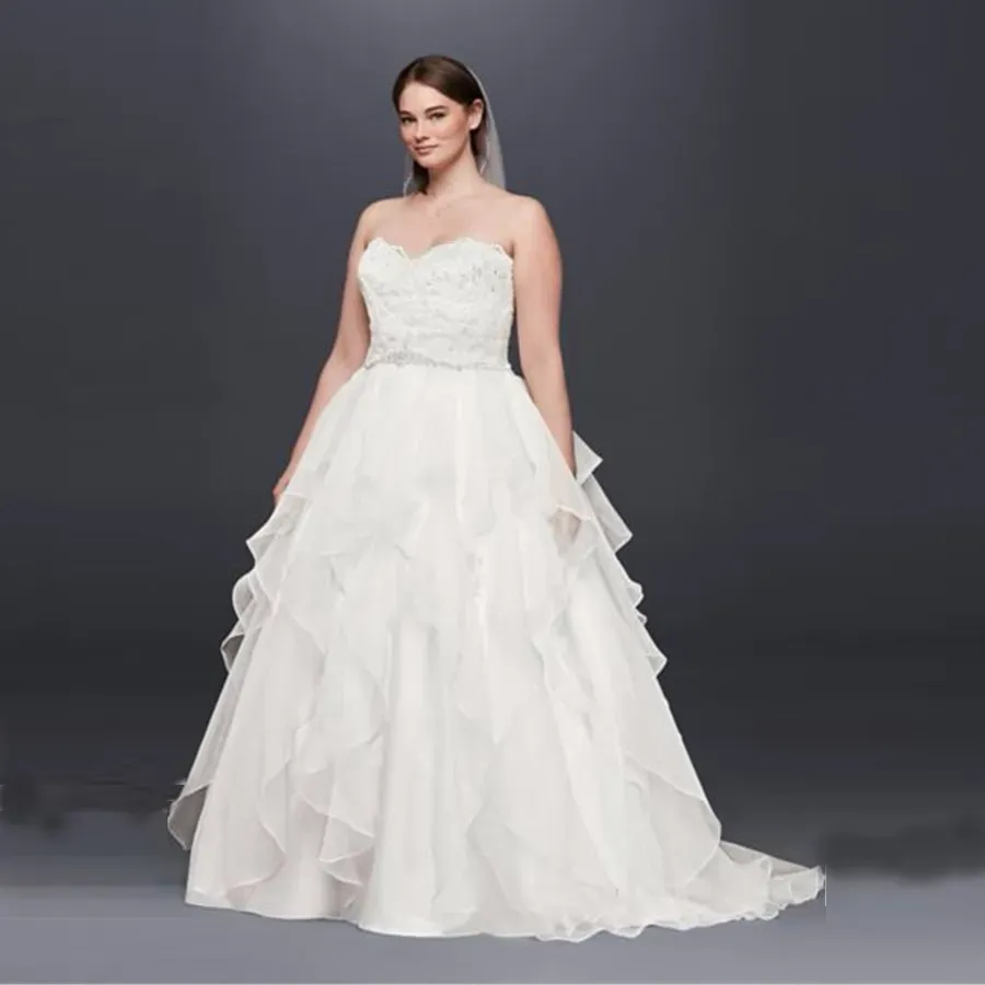 Dresses NEW! Lace and Organza Plus Size Ball Gown Wedding Dress Custom Made Sweetheart Beading Bodice Appliques Bridal Dresses 9WG3830