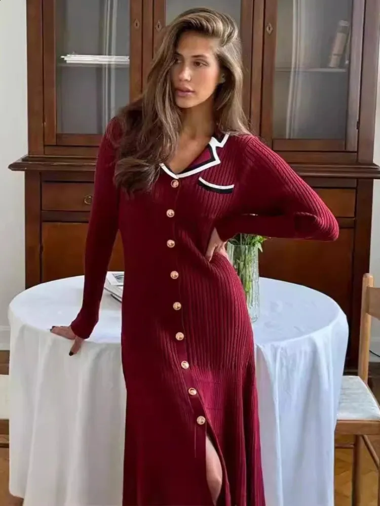 Burgundy Knit Floor-Length Maxi Dress for Women with Lapel Buttons and  Short Sleeves from Dhgate Basic & Casual Dresses - price 44.81