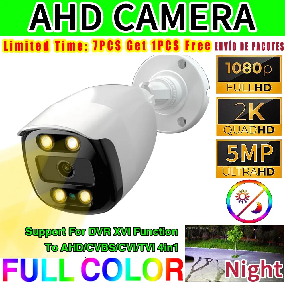 Kameror 5MP 24H Full Color Night Vision CCTV AHD CAMERA 4MP 1080P HD Array Lysd Digital H.265 utomhusgatabelysning vattentät