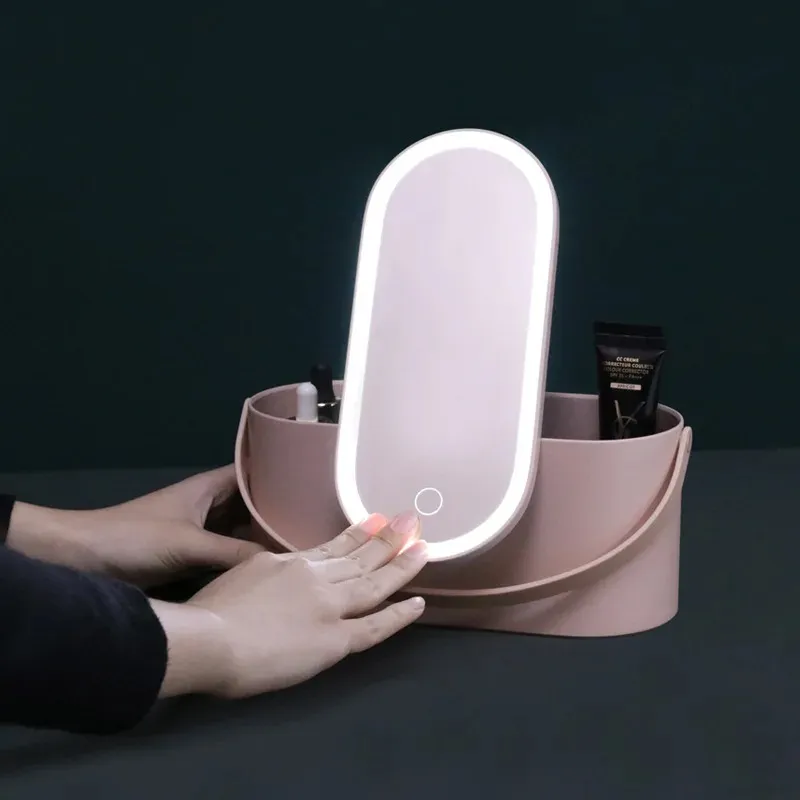 Espelho de luz LED Cosméticos portáteis Touch Storage Storage Vanity Mirror One Objeto Caixa de Organizador de Maquiagem de Dada Finalidade com