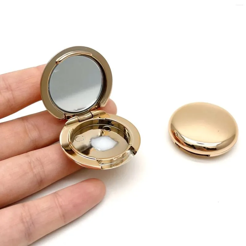 Storage Bottles Empty 25mm Spray-painted Gold Color Round Mini Sample Single Hole Eyeshadow Case Eye Shadow Box With Mirror 50pcs