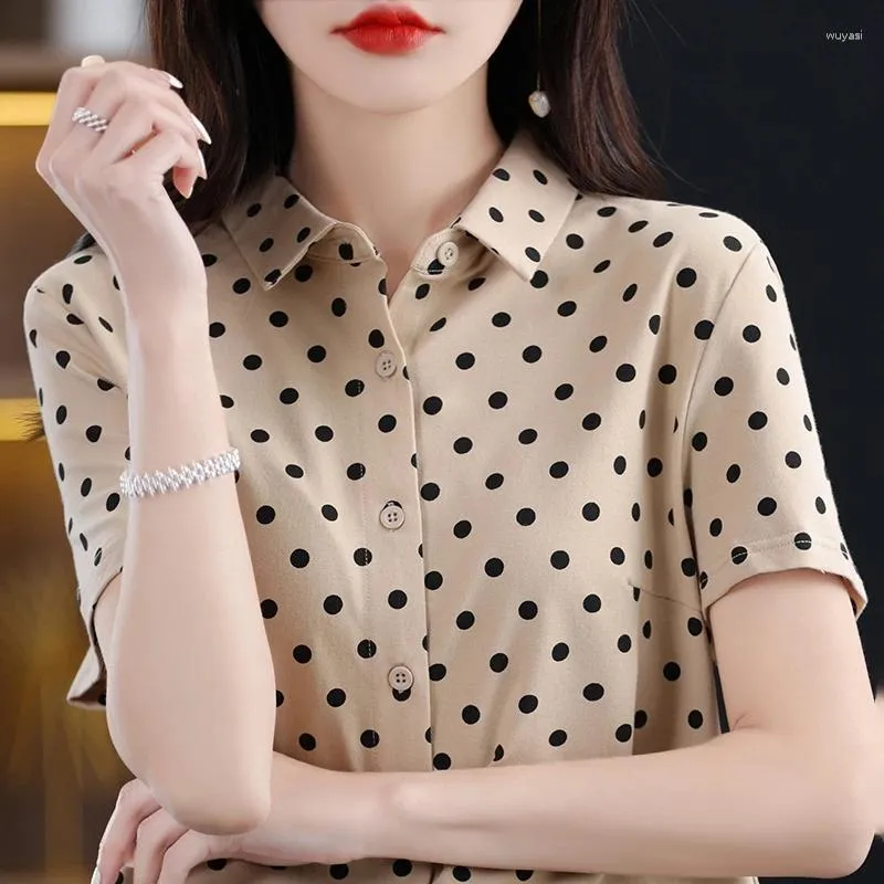 Women's Blouses Pure Cotton Shirt Long Sleeved POLO Collar Cardigan Spring And Summer Loose Fashionable Polka Dot Versatile Top