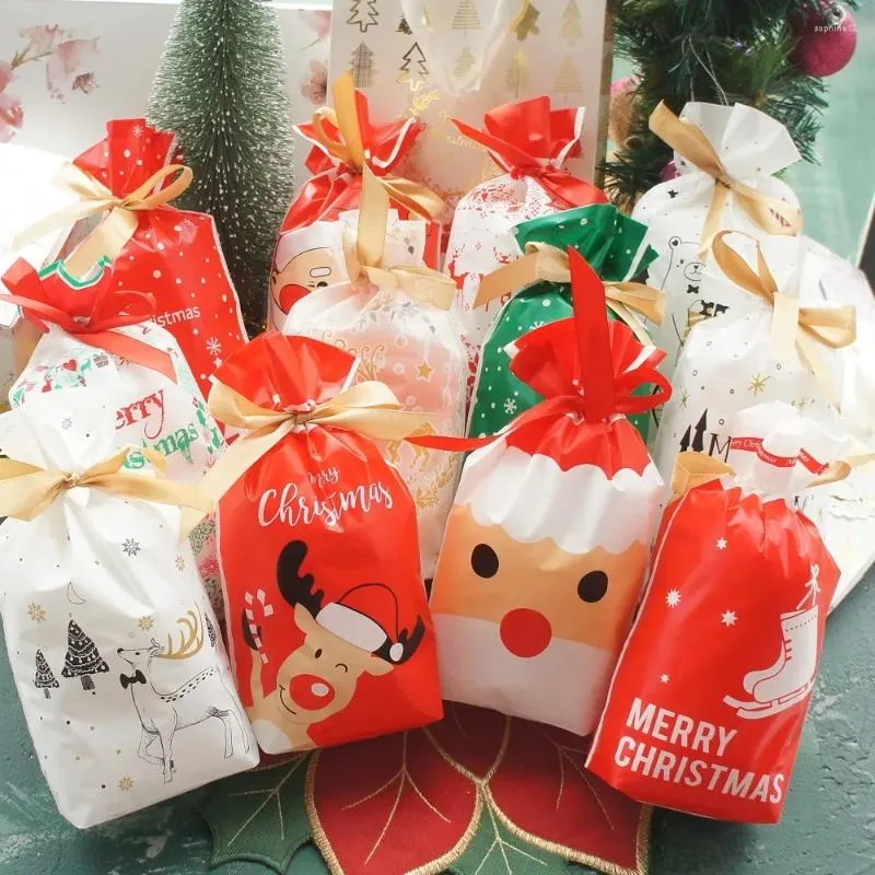 Enveloppe-cadeau 23,5 14,5 cm 10pcs Marier Christmas Santa Claus Elk Design Sac Party Plastic Plastic Packaging Sacs As DIY Bake Use