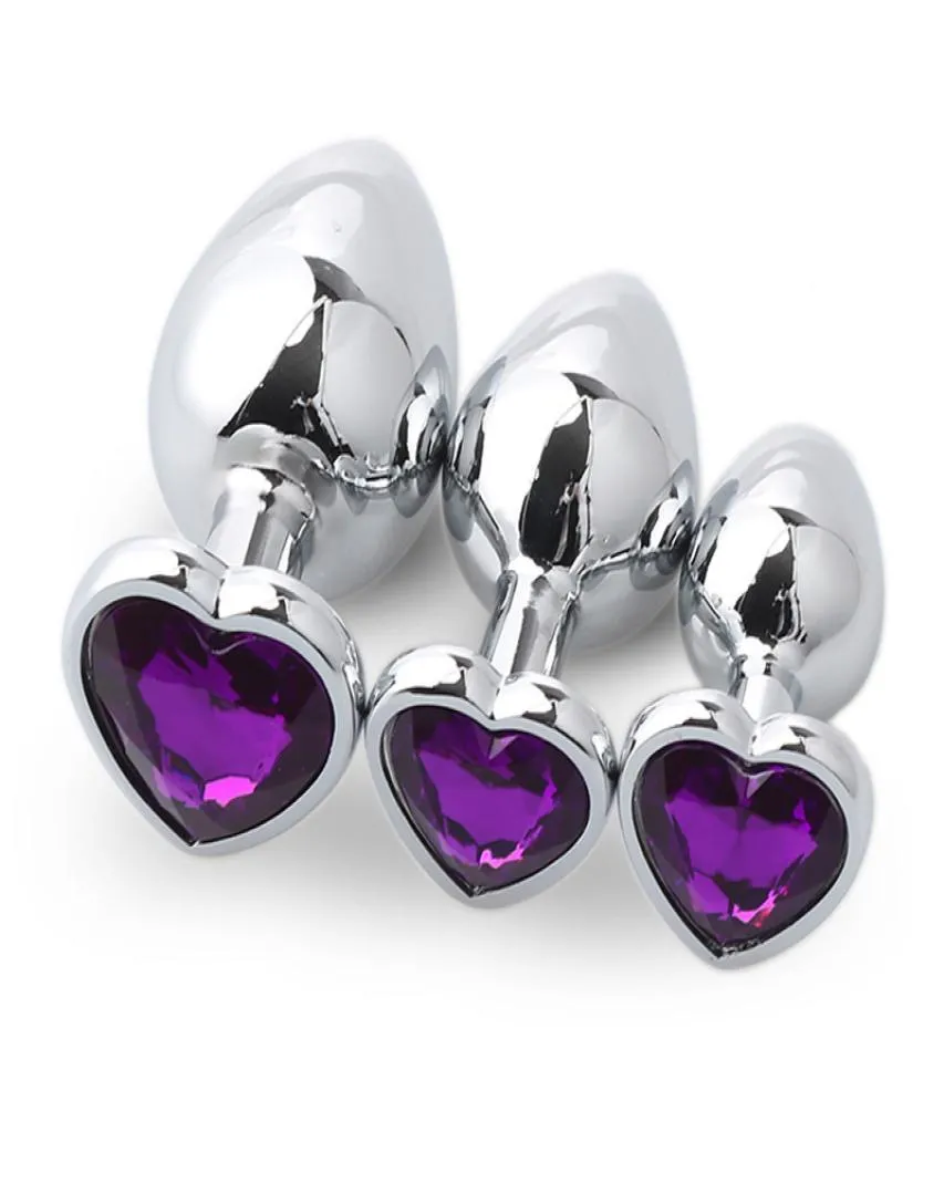 3PCSSet Crystal Jewelry Butt Plugs Anal Dilator Heart Base Prostaat Massager Metal Roestvrije anale plug sexy speelgoed voor vrouwen volwassen 8736748