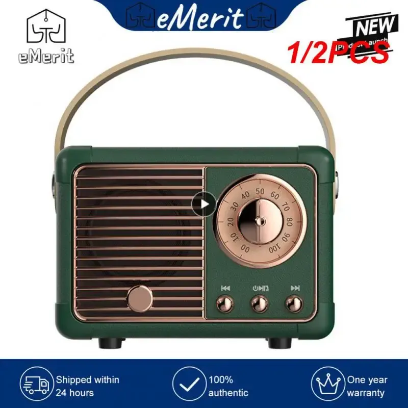 Radio 1/2st Retro Bluetooth -högtalare Vintage FM Radio Wireless Retro -högtalare med gammaldags klassisk stil Stark basförbättring