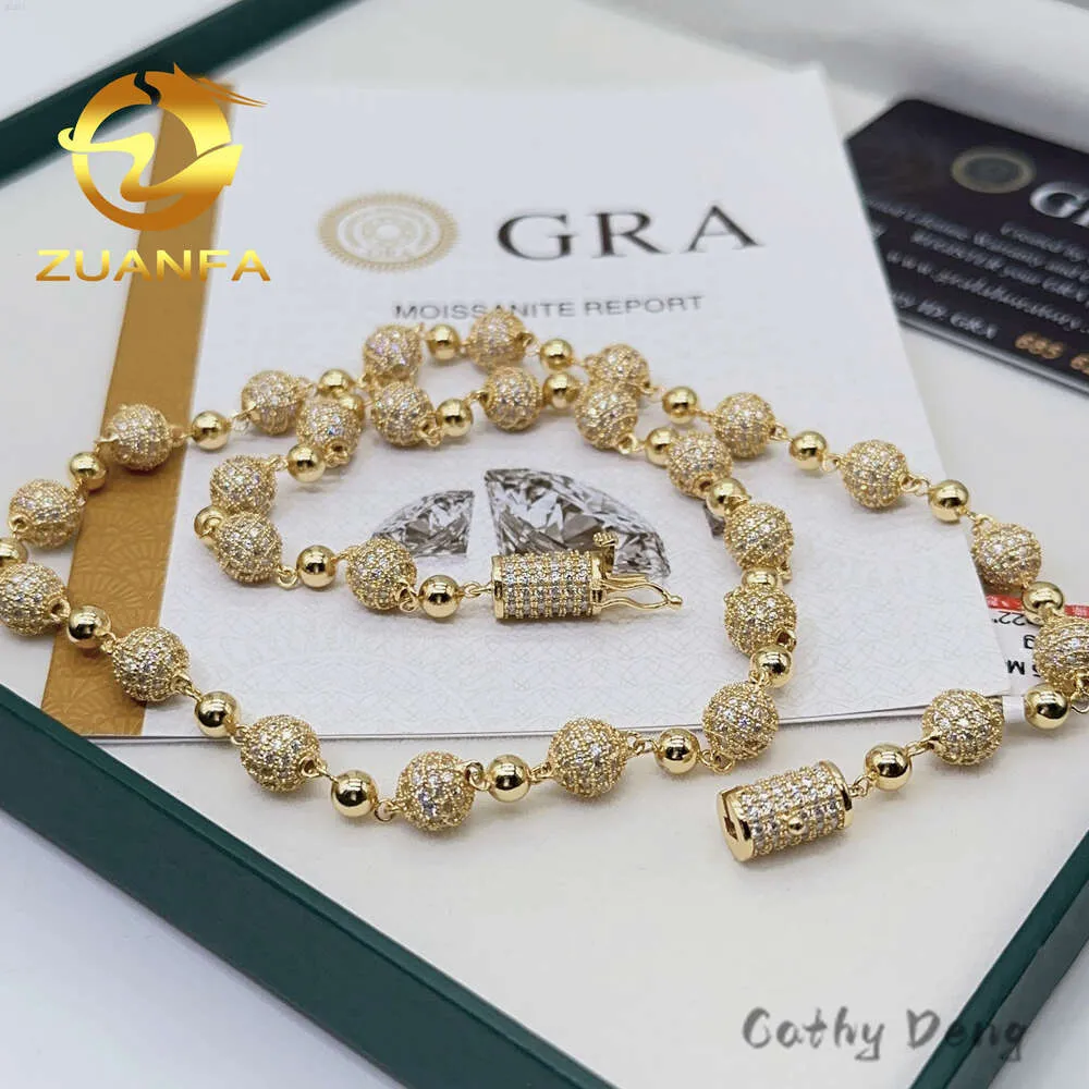 Модные изящные украшения 8 мм круглый шарик дизайн паса с бриллиантами 925Silver VVS Моассанит Алмазный Алмаз заморозил ожерелья для мяча с шариковой цепью.