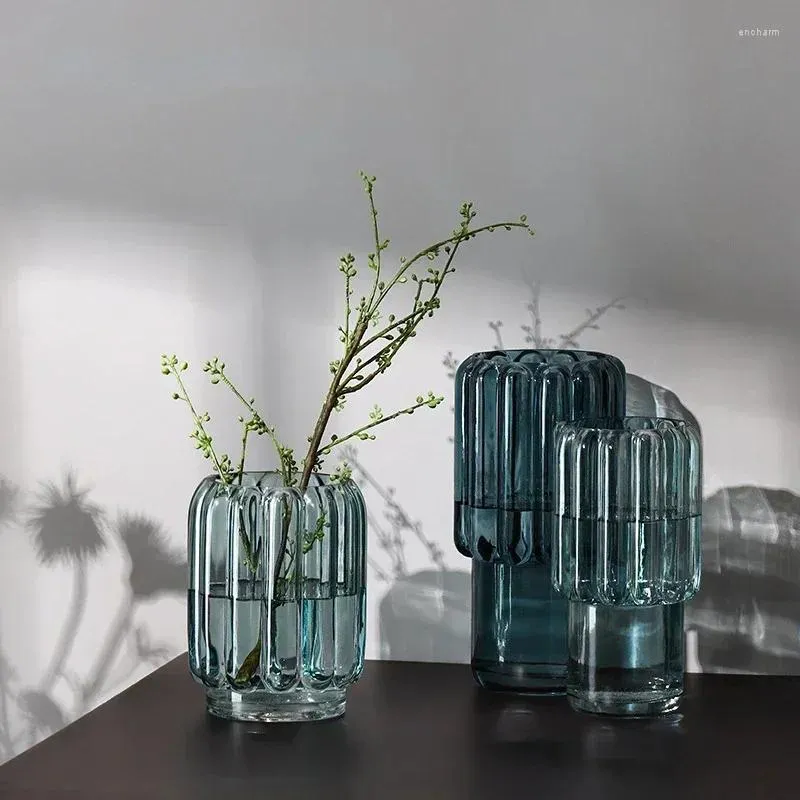 Vases Home Blue Transparent Vertical Vertical Vase Designer salon Decoration Soft Decoration Ware