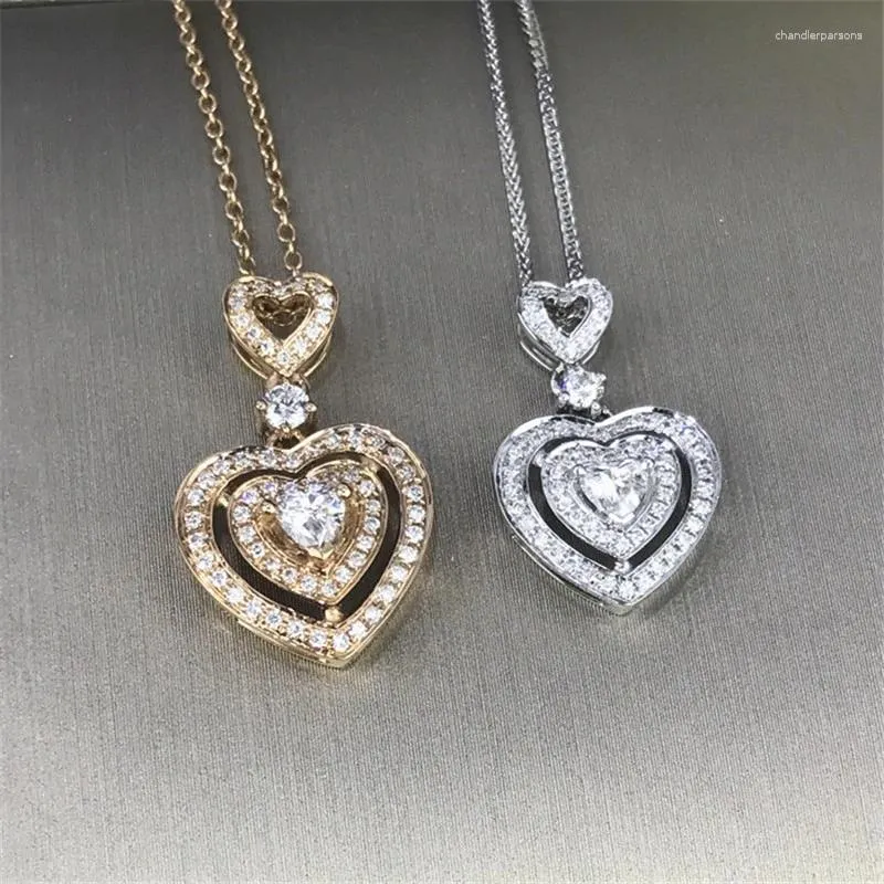 Pendant Necklaces Huitan Luxury Heart Wedding Necklace For Women Silver Color/Gold Color Inlaid Shiny Cubic Zirconia Fashion Neck Jewelry