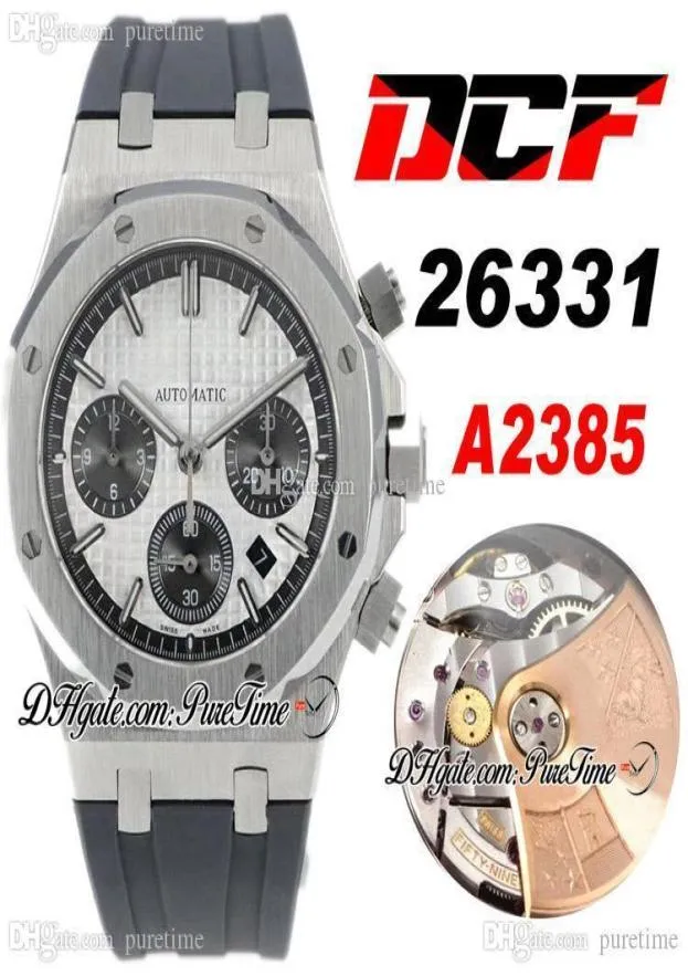 DCF 26331 CAL A2385 Automatyczne chronograf męskie obserwuj białe teksturowane markery tarcza panda czarna gumowa super edycja PTPA Puret5356983