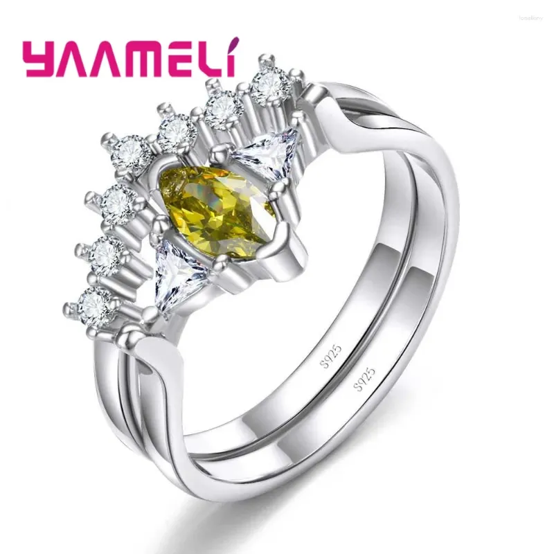 Anneaux de cluster 925 Aneau de mariage à aiguille en argent sterling pour les femmes Engagement Bijoux Lady Vintage Luxury Shiny Oval CZ Jewelry Accessoires