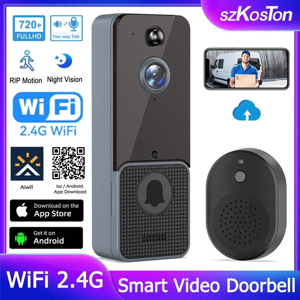 Sonnette de porte T6 Smart Wiless WiFi Video Door Door Home Home Outdoor Door Bell Intercom HD Vision Night Motion Détection de sécurité Protection de sécurité