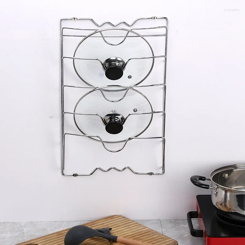 Kitchen Storage Rack Wall-mounted Pot Cover Metal Anti-rust Multi-functional Stainless Steel