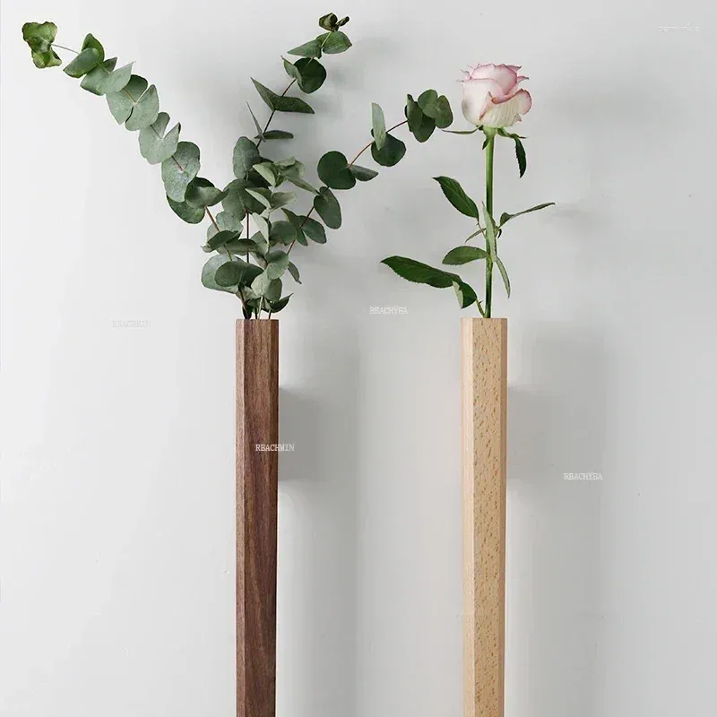 Vaser nordiska minimalistiska massivt trä vägg vas hydroponic blomma växt kruka kinesisk traditionell zen heminredning