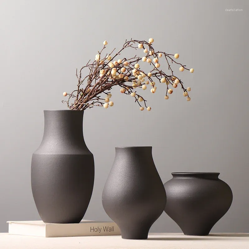 Vases Black Ceramic Vase Creative Living Room Arrangement de fleurs décoration Designer Modèle Antique Shelf Simple