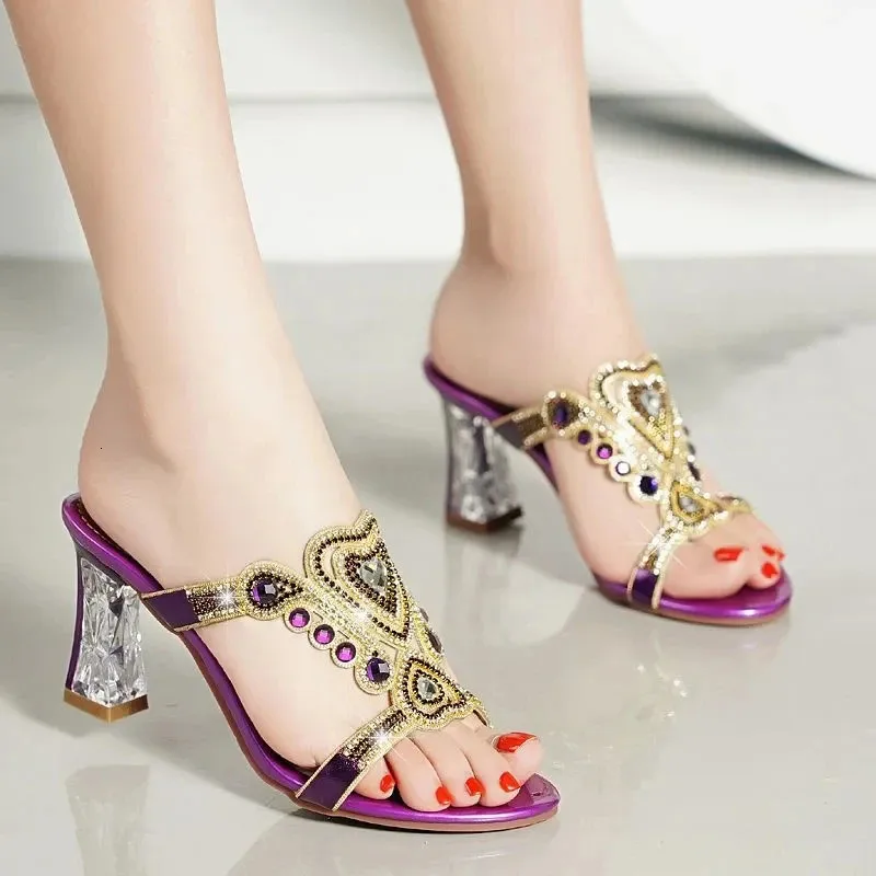 Summer Fashion Sandals Diamond Hoge Heel Slippers Elegant Non Slip Banquet Shoes Beach 240322