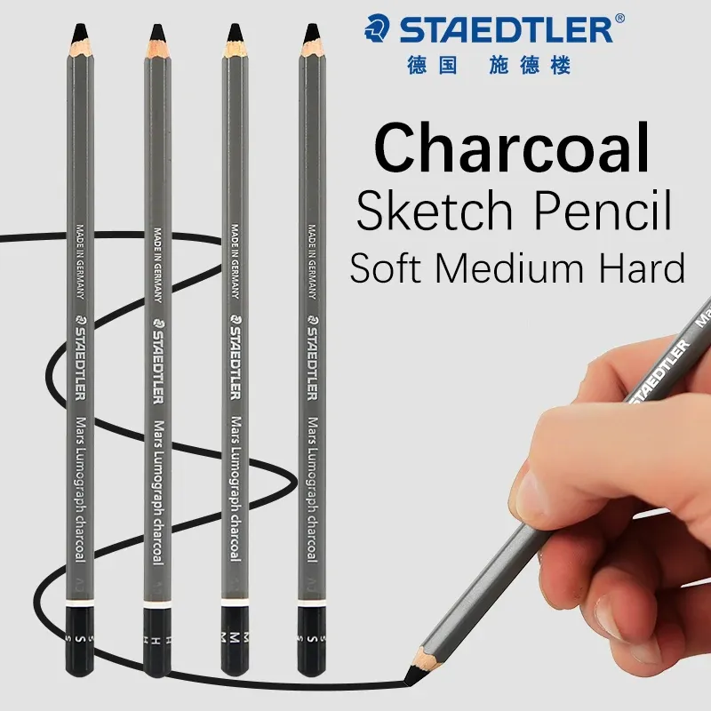 Ołówki 3PCS Staedtler Mars Lumograf Szkic węgiel drzewny ołówek 100c miękkie medium ciężko do rysowania szkicowania materiałów artystycznych