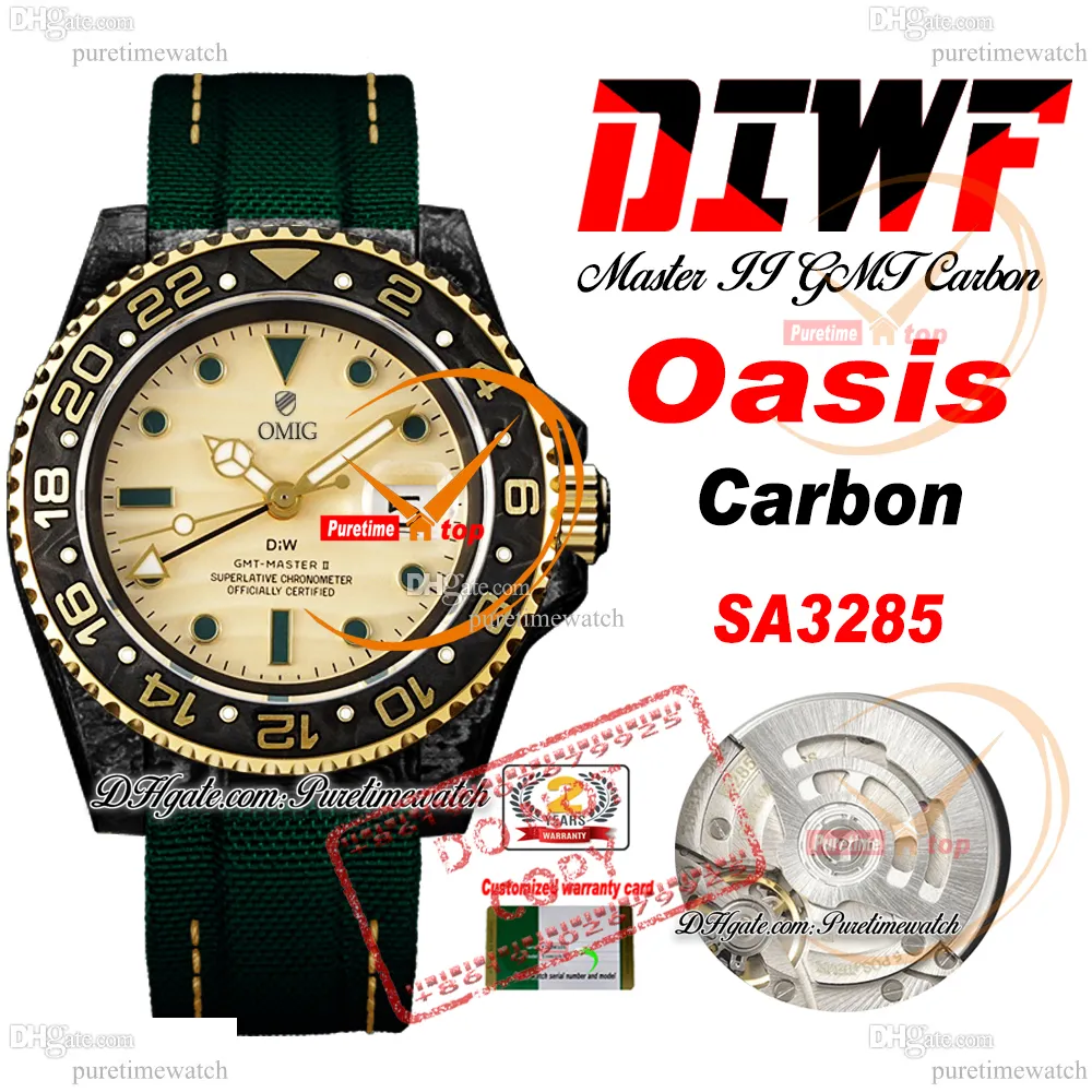 Węglowa oaza SA3285 Automatyczna męska zegarek Diwf V2 żółty wybieranie zielony nylonowy pasek Super Edition sama karta seryjna Pureteim ReLOJ HOMBRE MONTRE HOMMES PTRX