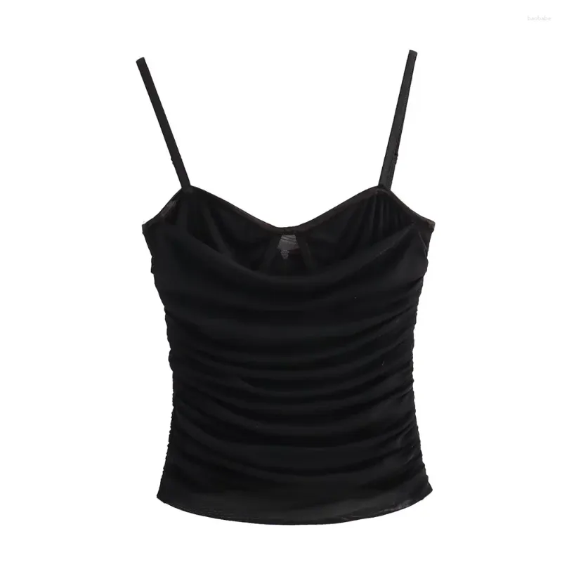 Tanks pour femmes Zach Ailsa 2024 Produit printemps mode et élégance Slim Silk Mesh plissé de style poitrine serrée Top suspendu