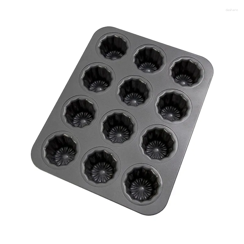 Moldes de cozimento de 12 cavidades Canele Bolo Bolo Pan antiaderente Cupcake de Bakeware para moldes de pudim de forno