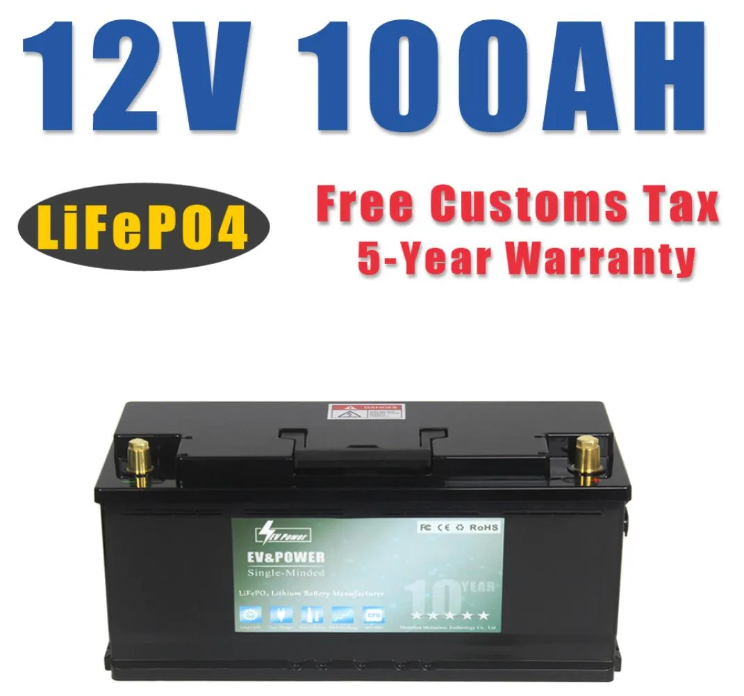 12V 100AH LIFEPO4 Opslagbatterij Lithium Power Batterijen 6000 Cycli voor RV Campers Golf Cart OffRoad Offgrid Solar Wind Boat8007947